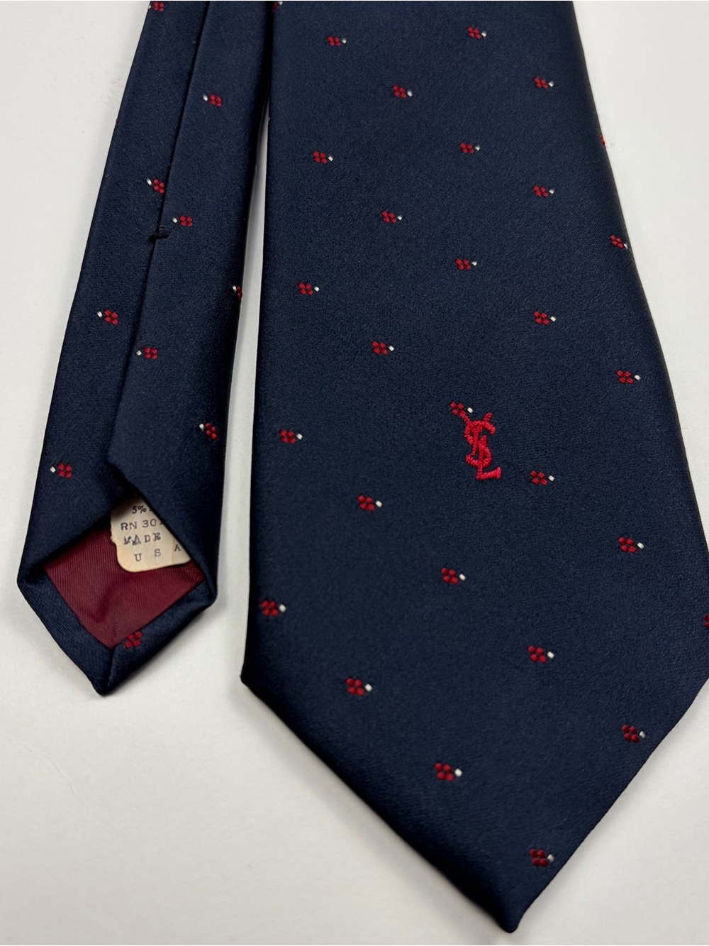 Yves Saint Laurent Navy Tie with Small Red Motif USA
